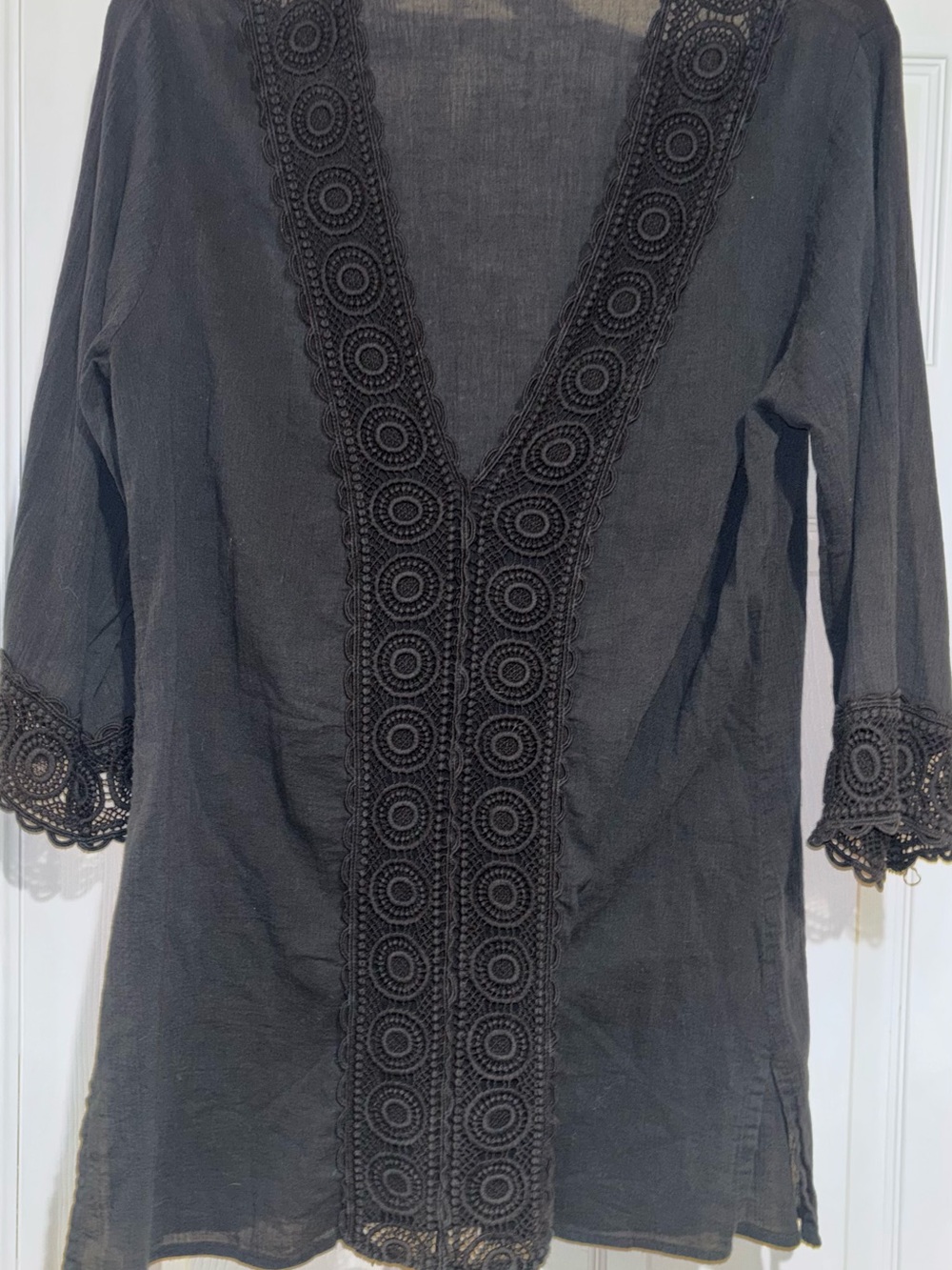 Black La Blanca Crochet Trim V-Neck Tunic Top swim cover